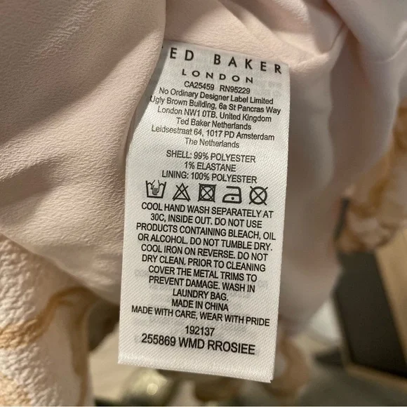 NWT Ted Baker Ruched Mini Dress Sz0 Pink Palm Tree Floral Print Ruffl,Sleeveless - Picture 8 of 9